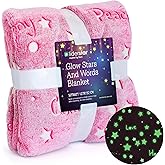 Glow in The Dark Throw Blanket, Super Soft Fuzzy Plush Fleece, Decorated with Stars and Words of Encouragement, Birthday Gift for Girls Kids Women Teens Grandkids Toddlers, Pink, 50" x 60"