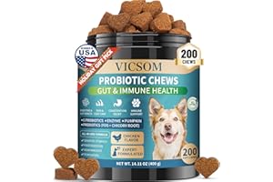 VICSOM Dog Probiotics for Dogs, 200 Soft Probiotics Chews for Dogs Digestive Health Gut Health & Immune System, with 6 Probiotics & Digestive Enzymes, Support Itchy Skin, Constipation & Diarrhea Relief