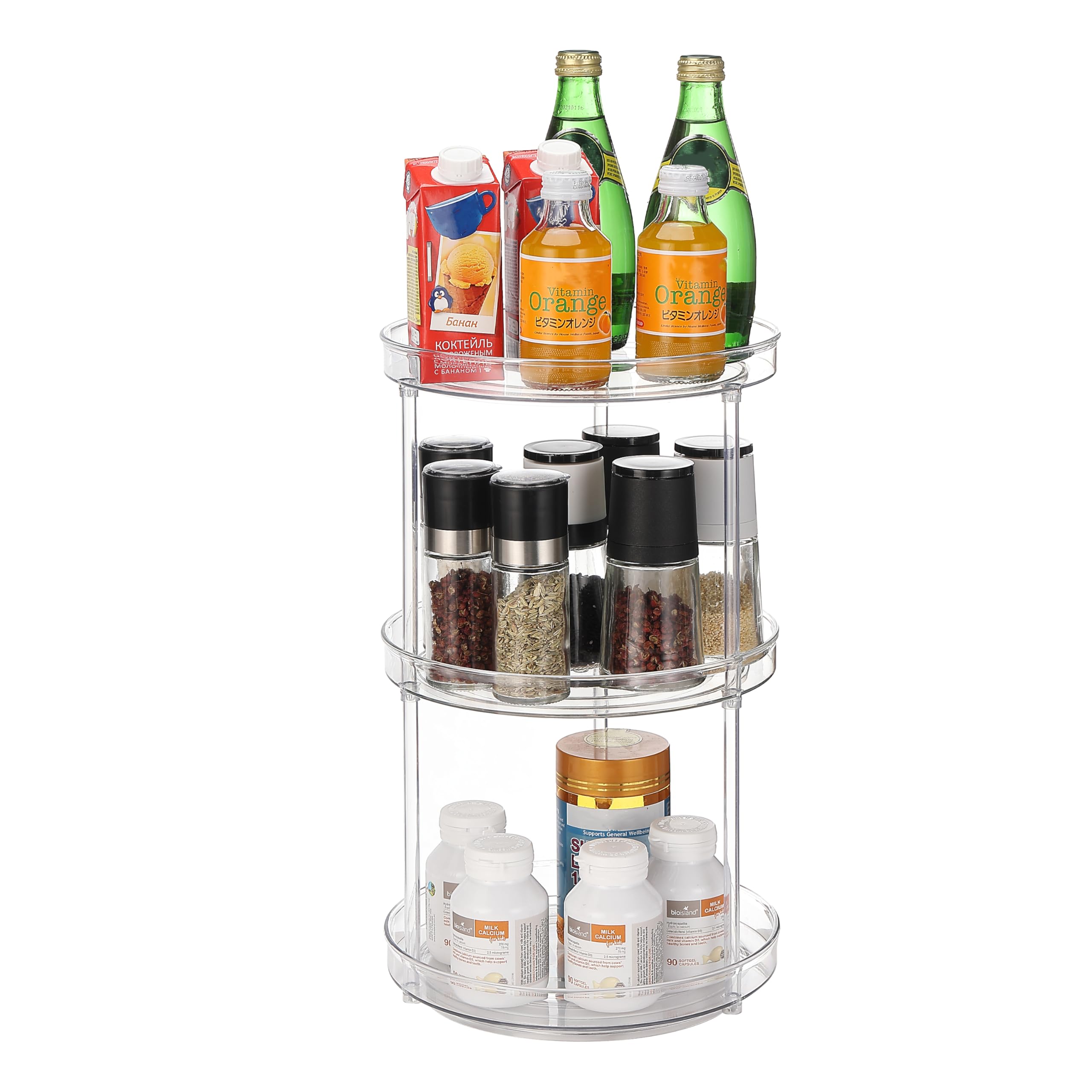 Photo 1 of URALFA 3 Tier Bathroom Lazy Susan Organizer, 9 Inch Clear Rotating Makeup Organizer for Vanity, High-Capacity Acrylic Skincare Organizers 360 Rotating Tray for Countertop, Pantry, Kitchen, Cupboard