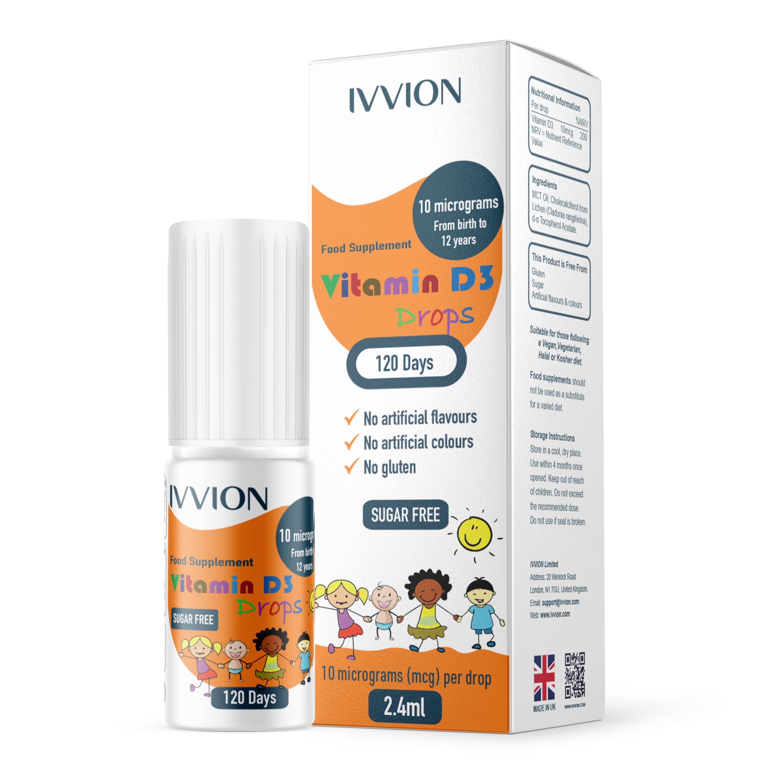 IVVION Vegan D3 Drops - 10 UG 120 Drops- Daily 400 IU D3 Supplement for Infant and Young Children