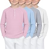 LessonZoo 4 Pack Boys Girls Waffle Henley Long Sleeve Shirts Thermal Tops Raglan Unisex Basic Tee for Baby Toddler Kids
