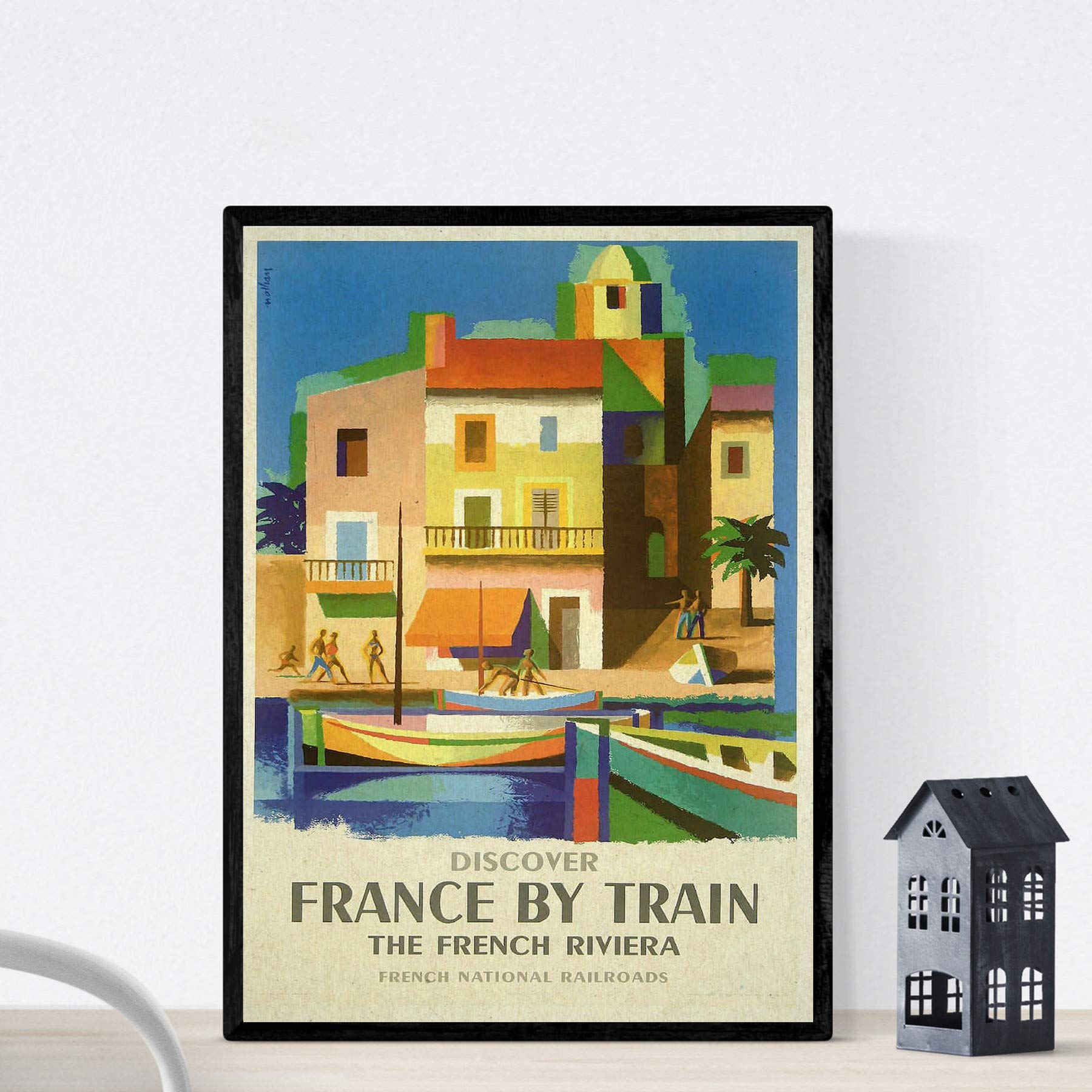 Nacnic Vintage Poster Vintage poster of France and Italy. Meet the Riviera. A4 size