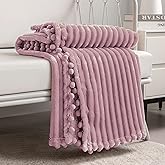 DISSA Fleece Blanket Throw Size – 51x63, Pink – Soft, Plush, Fluffy, Fuzzy, Warm, Cozy – Perfect Throw for Couch, Bed, Sofa - with Pompom Fringe - Flannel Blanket Throw Blanket