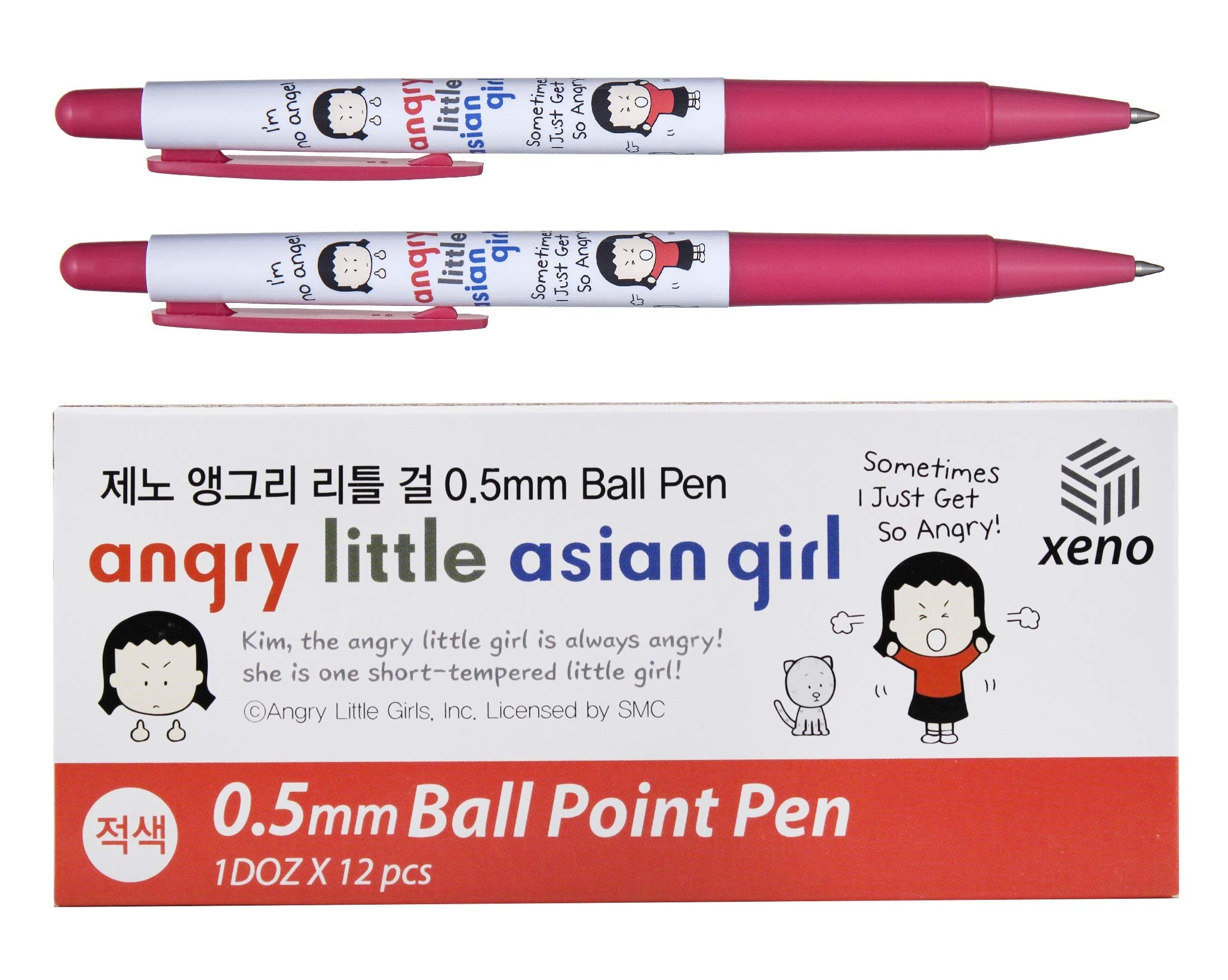 Photo 1 of Xeno Angry Little Asian Girl Cartoon Character 0.5mm Ball Point Pen, LOW Viscosity Ink (Red 12pcs)