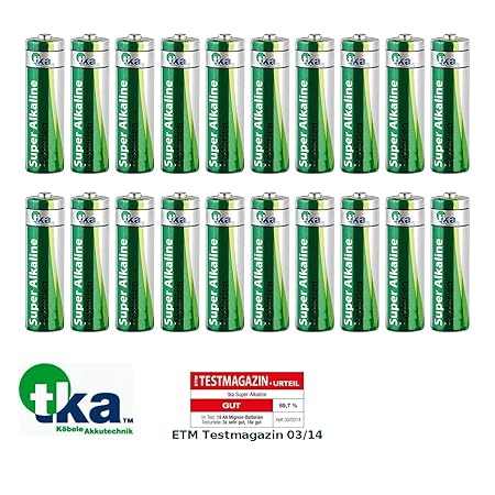 tka Köbele Akkutechnik R6-Batterien: Super-Alkaline-Batterien Mignon 1,5V Typ AA, 20 Stück