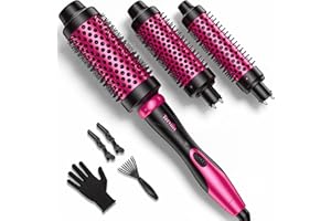 Terviiix Thermal Brush Set 3-in-1 Create Blowout Look, One Temp 392℉ for Thin to Medium Hair, Quick Heating Ceramic Hot Brush, Interchangeable Curling Wands for All Hair, Dual Voltage