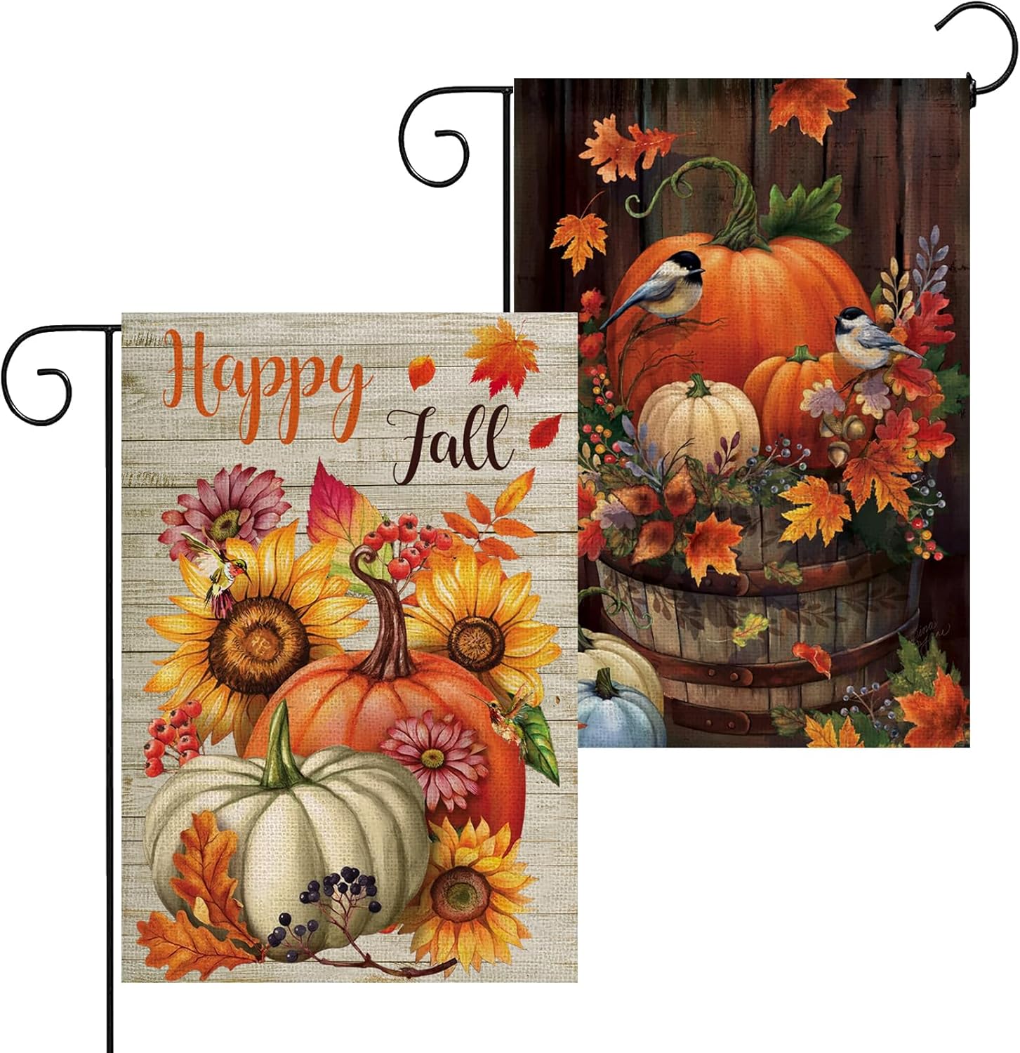 Flags - Pumpkin Garden Flag, 2 Pack Welcome Fall Garden Flags 12x18 Double Sided for Outside, Small Yard Burlap Flag Vertical Rustic Porch Lawn Mini Decorations Outdoor