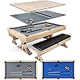 7 FT 3 in 1 Multi Game Pool Table with Dining Top Ping Pong Table Combo, Includes Pool Table Accessories and Tennis Paddles. Dust Cover Included.