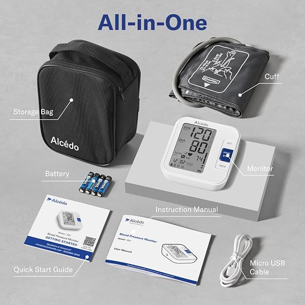 ALCEDO BLOOD PRESSURE MONITOR FOR HOME USE, AUTOMATIC DIGITAL BP MACHINE WITH LARGE CUFF FOR UPPER ARM, LCD SCREEN, 2X120 MEMORY, TALKING FUNCTION