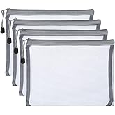 PATIKIL Mesh Zipper Bags, 4 Pack Nylon A5 Size Pen Pencil Travel Cases Toiletry Cosmetic Makeup Pouches Zipper Files Purse Organizer for Office, Gray