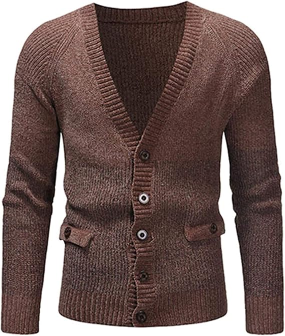 Men's Wool Sweaters Cardigan Patchwork Colors VNeck Polyester Thick
