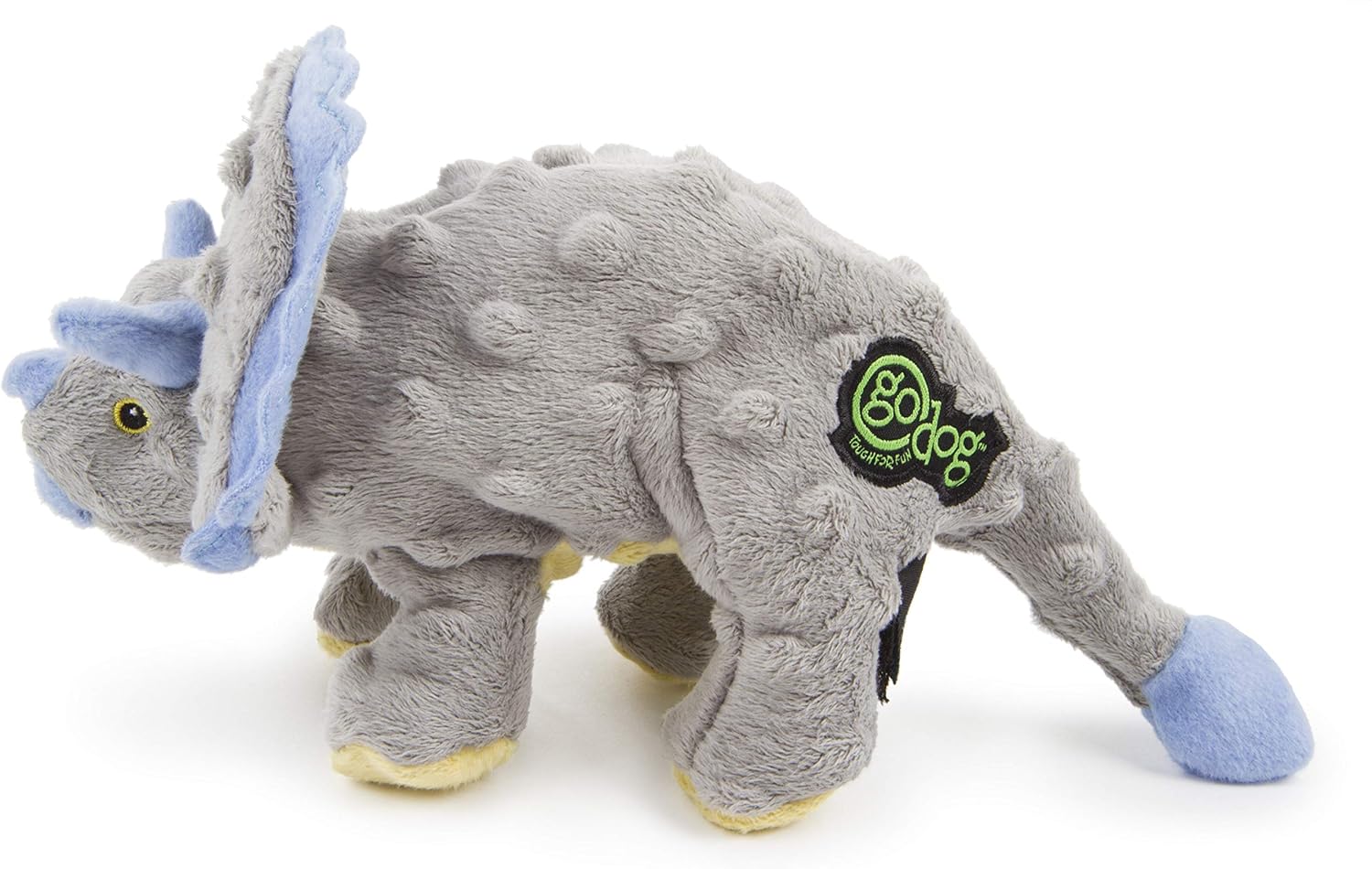 Pet Supplies : Pet Chew Toys : goDog Dinos Triceratops With Chew Guard Technology Tough Plush Dog Toy, Grey, Small : 