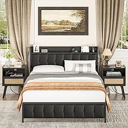 Lerliuo Rattan Nightstands Set of 2 with Charging