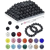 120PCS FIVEIZERO Rhinestone Beads for Jewelry Making, 10mm Black Shiny Round Sparkle Crystal Clay Bead Bulk Sparkly Baseball Necklace Beads for Bracelets and DIY Crafts