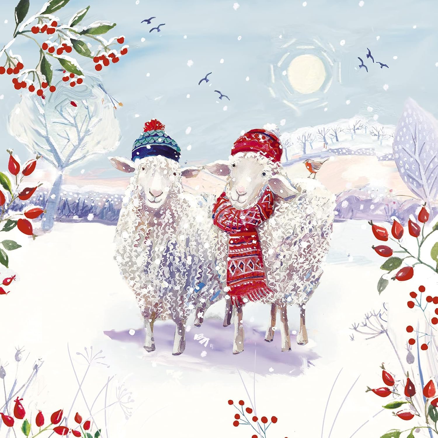 GBCC Charity Christmas Cards - Pack of 6 Premium Festive Christmas Greeting Cards with Envelopes - Festive Sheep in the Snow - Supporting UK Charities