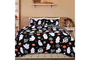Invoibler Halloween Quilt Set Queen Size Black Reversible Bedspread Coverlet Set 3Pcs Lightweight Bedding Set Ghost Pumpkin S