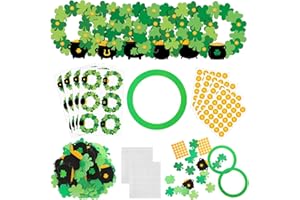 Solsew 24 Sets St. Patrick's Day Crafts DIY Lucky Shamrock Wreath Crafts Kit Make Your Own Hanging Ornament for Irish Decor