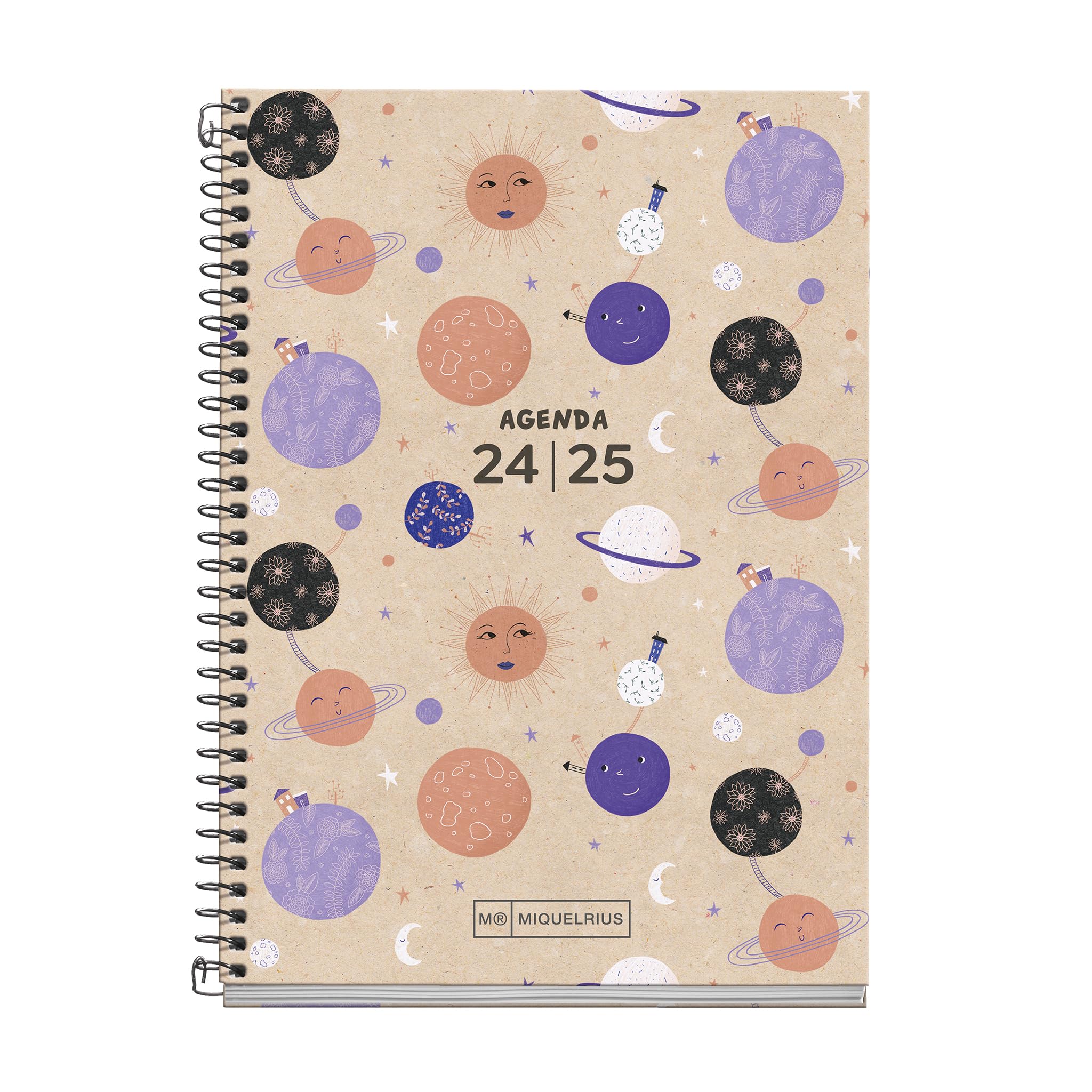 Miquelrius - School Diary 2024-2025, September 2024 to June 2025, Size 117 x 174 mm, Week View, Recycled Cover, Catalan and English, Recycled Paper Diary, Eco Planets Design
