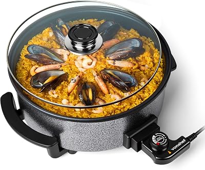 VonShef Electric Frying Pan 5L 1500W 30cm Non-Stick Skillet with Glass Lid