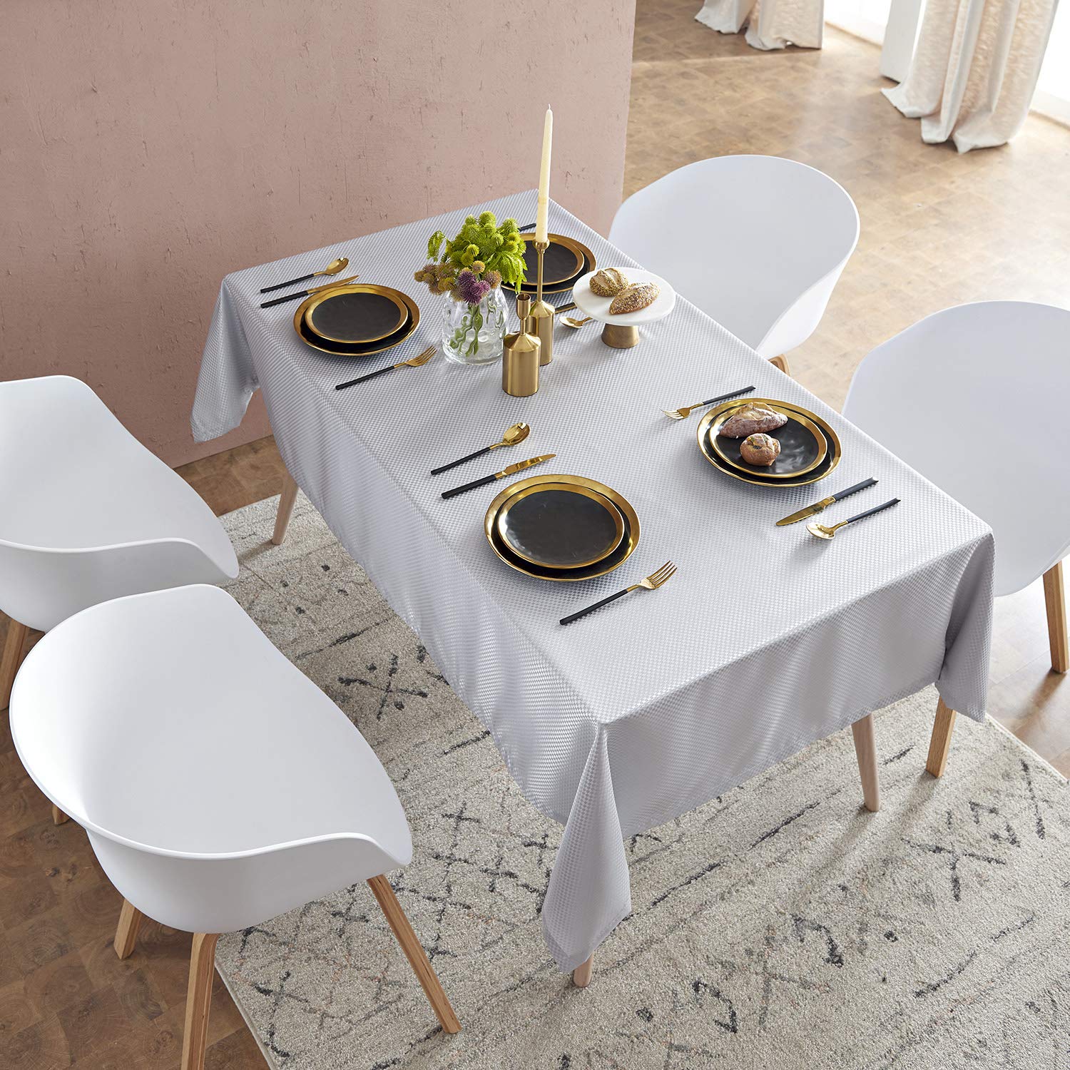 HSYLYM Grey Tablecloth Waterproof Polyester Washable,Rectangular Tablecloth for Dinning Tabletop Decor,Grey,135x240cm(53x94in)