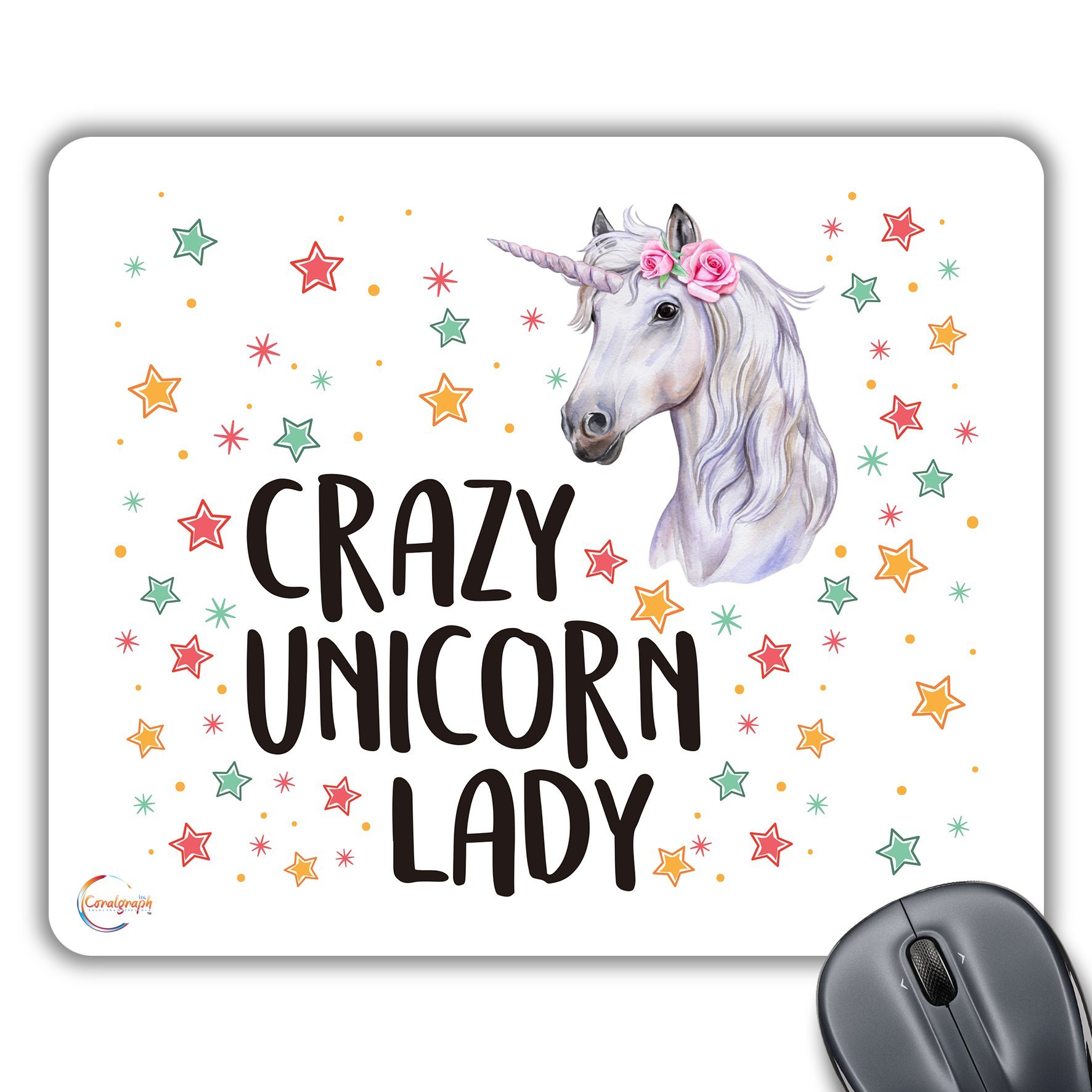 Coralgraph Inc CP623 Crazy Unicorn Lady Novelty Gift Printed PC Laptop Computer Mouse Mat Pad