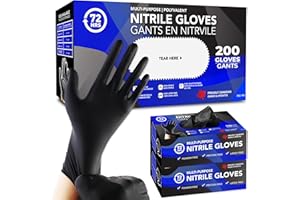72HRS Black Nitrile Gloves - Disposable Gloves-4 Mil, Gant Noir, Gants Jetables, Black Gloves for Cooking, Cleaning