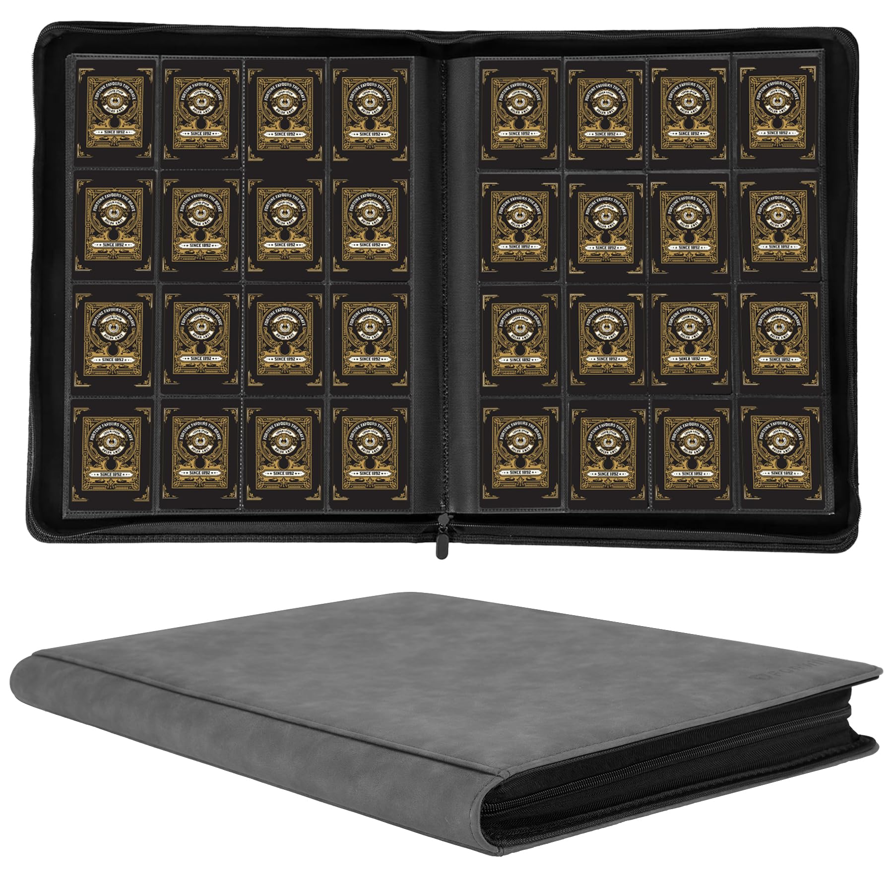 Photo 1 of 1000+ Pockets Trading Card Binder, 16 Pockets Trading Card Binder Ringless Side Loading Trading Card Album Folder for TCG,MTG,Sports Cards(Gray)