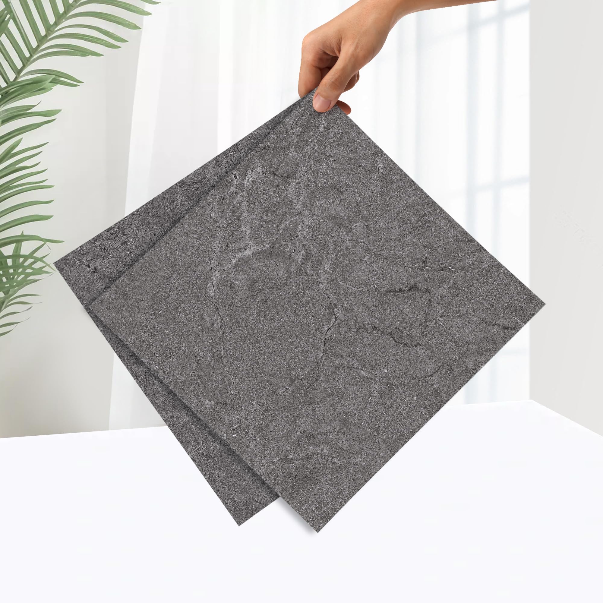 Photo 1 of Vinyl Flooring Peel and Stick Floor Tile Stick on Floor Tile Self Adhesive Waterproof Bathroom 12 x 12 Inch Floor Tile for Dining Room, Bedroom,Living Room (Deep Grey Marble)(60 Pack 60 Sq.Ft)