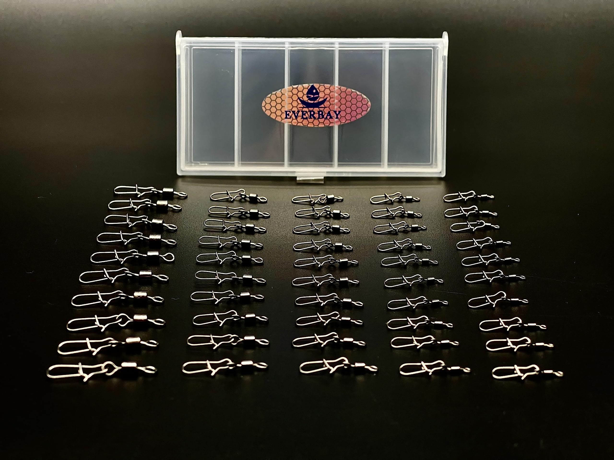 EVERBAY Stainless Steel Rolling Fishing Swivels with Snap Set Swivel Fishing Line Connectors Hight Strength for Saltwater & Freshwater Fishing accessories - size 6# 8# 10# 12# 14#, 50pcs/box