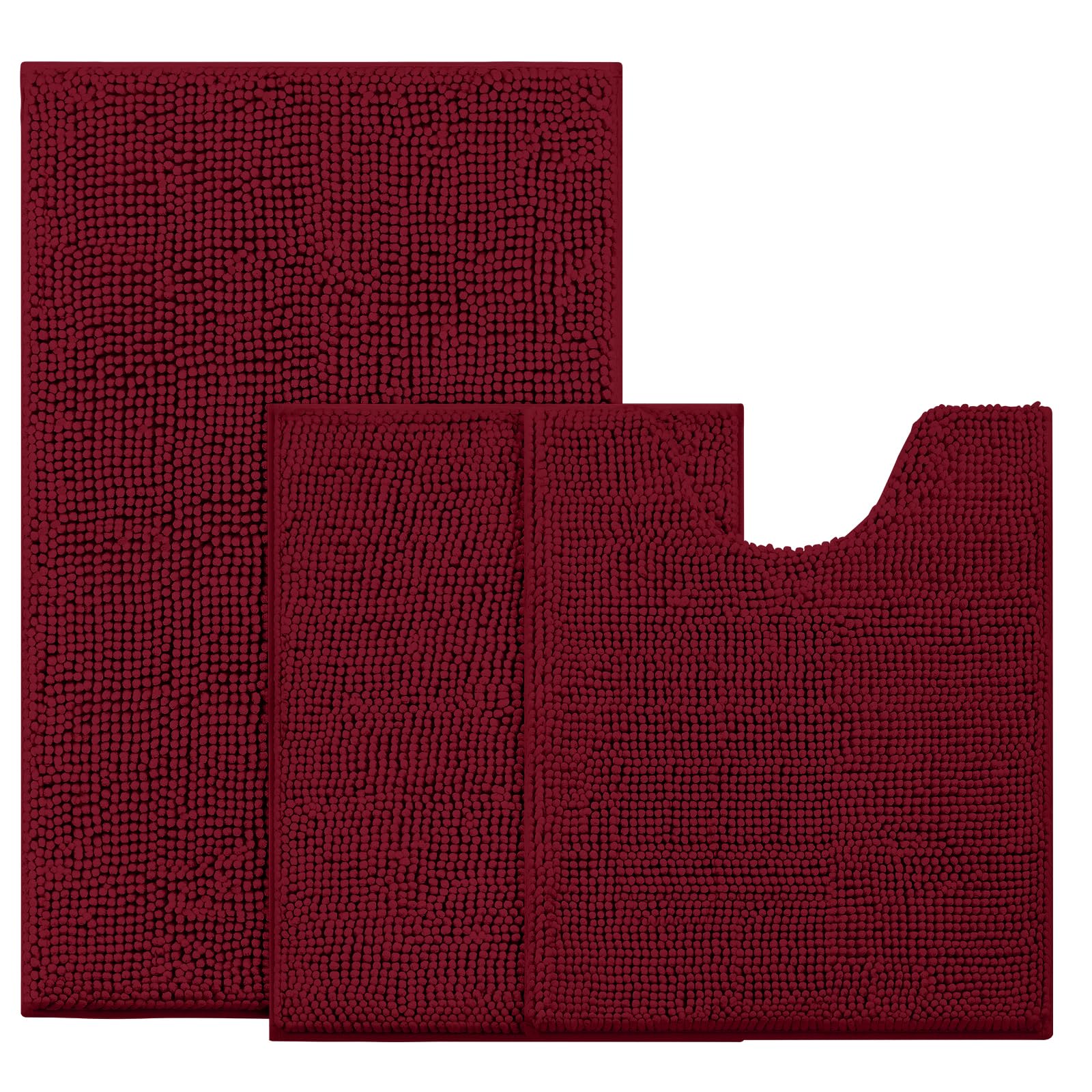 Photo 1 of BYSURE Burgundy Red Bathroom Rugs Sets 3 Piece Non Slip Extra Absorbent Plush Chenille Soft Washable Bath Mats