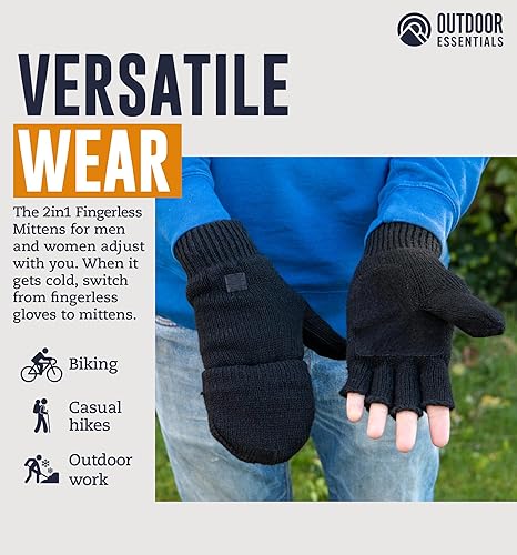 OutdoorEssentials Fingerless Winter Gloves Convertible Mittens for