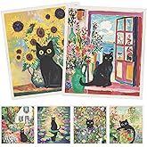 InIsaJace Swedish Dishcloths for Kitchen, 6 Pack Oil Painting Black Cat Reusable Paper Towels Washable, Absorbent Dish Rags for Washing Dishes Housewarming Gifts