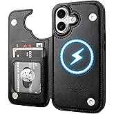 ONETOP Compatible with Magsafe for iPhone 17 Wallet Case with Card Holder, PU Leather Kickstand RFID Blocking Case, Double Magnetic Clasp and Durable Shockproof Cover 6.3 Inch (Black)