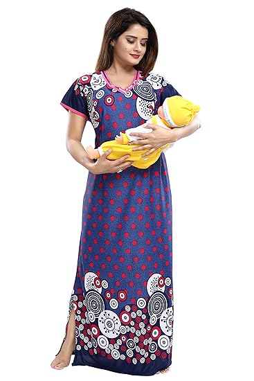 Women's Sarina Invisble Zip Feeding/Maternity Nighty/Night Gown/Nightwear (Size; Free) (Pink-03)