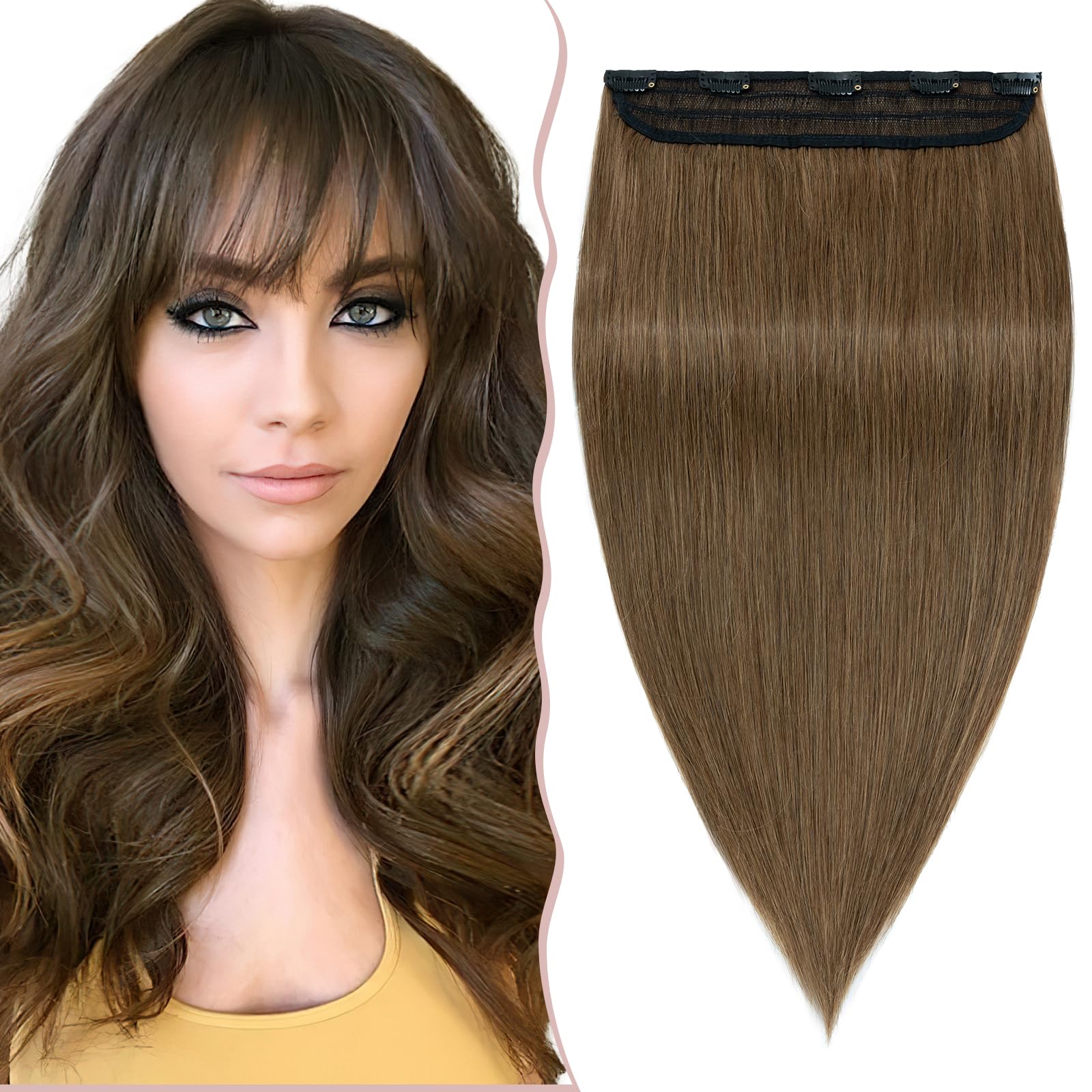 10 inch SEGO Clip in Hair Extension Human Hair One Piece THICK [#6 Light Brown] 100% Real Remy Hairpieces 3/4 Full Head Straight (65g)