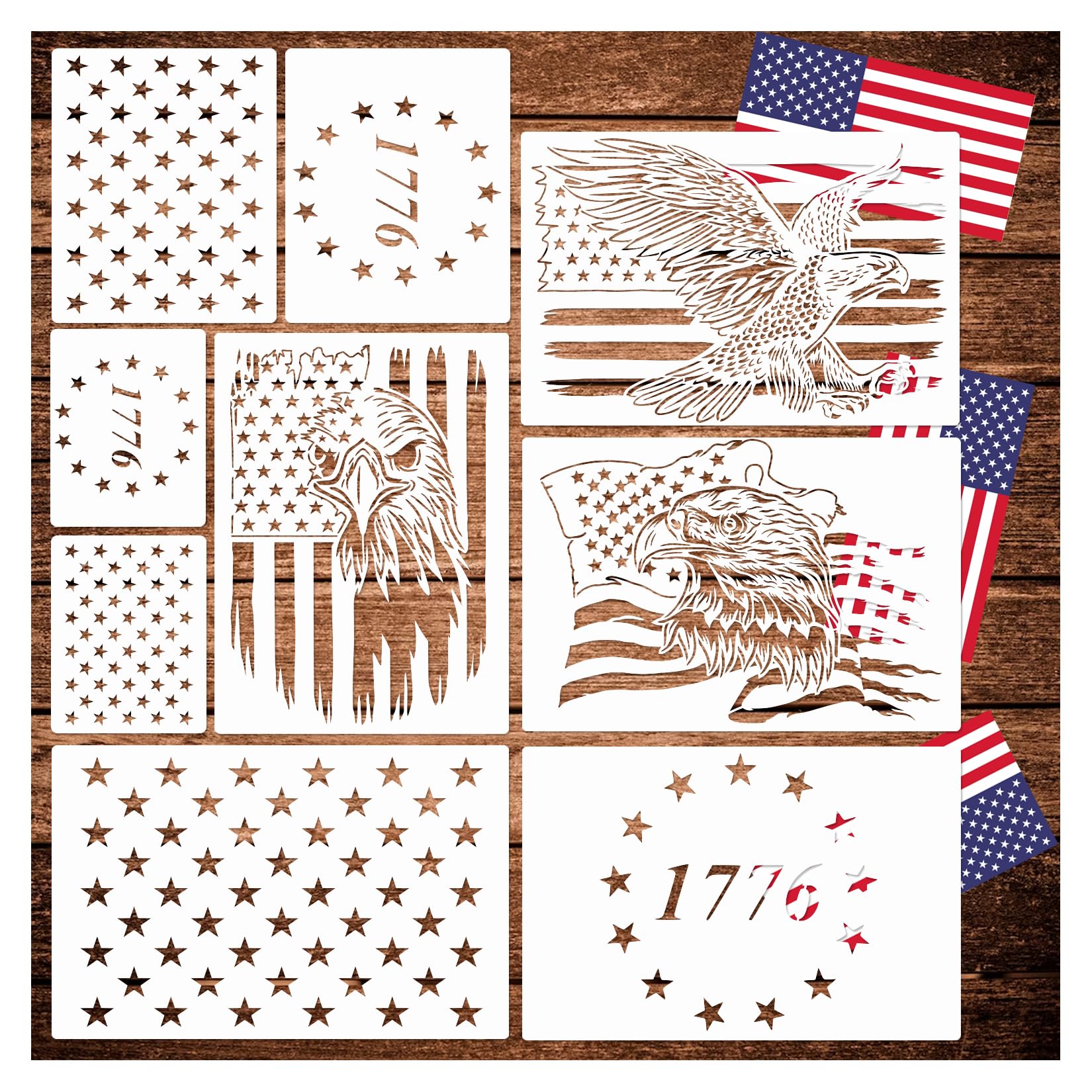 American Flag Stencil Star Stencils for Painting Union 50 Stars 1776 Military We The People Template for Flag Patriotic Wood Burning Stencils for Spray Paint on Shirt Project Crafts (Large Flag)