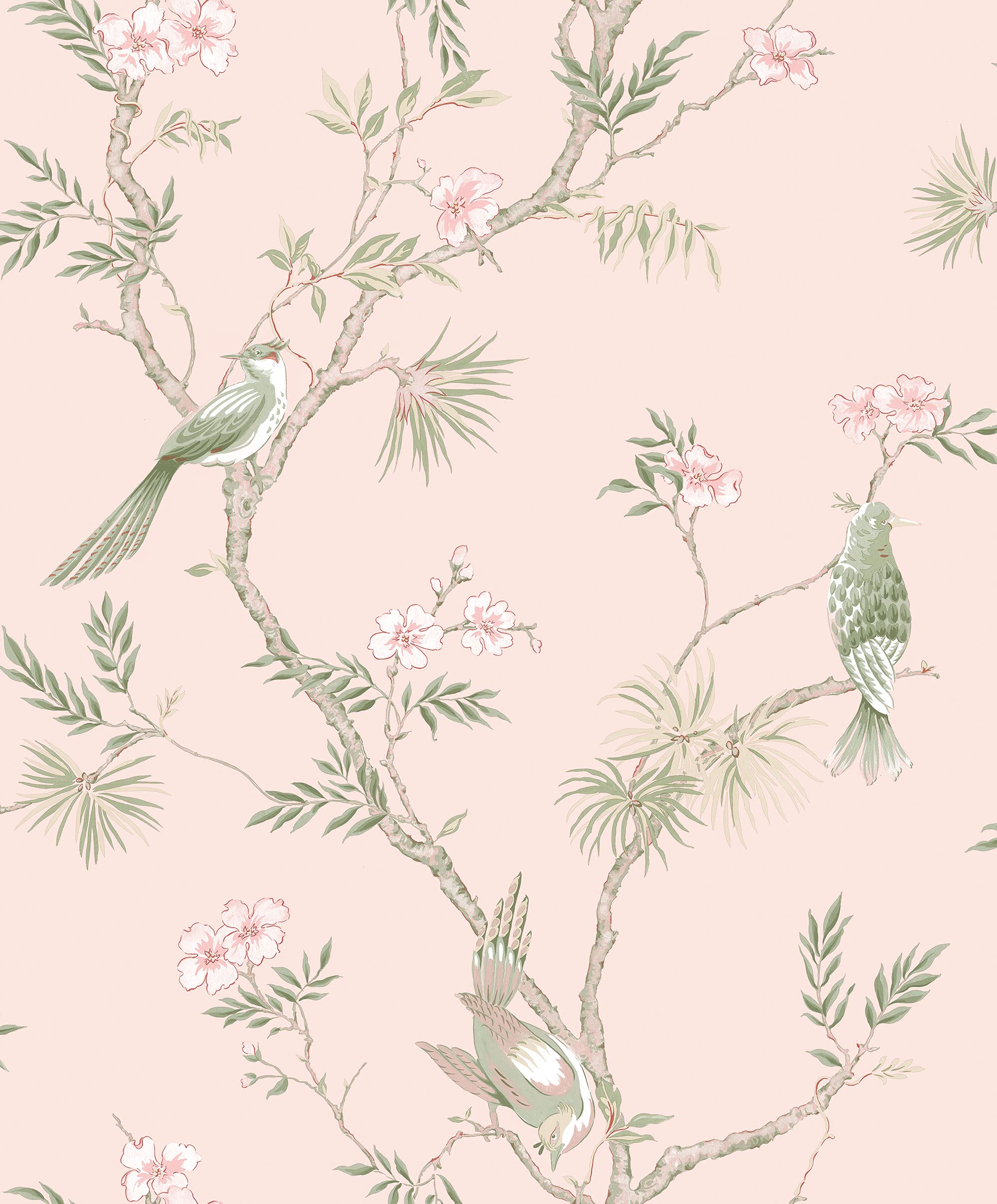 Galerie G78493 Secret Garden Classic Bird Trail Wallpaper, Pink/Green, 10m x 53cm