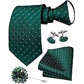 Hi-Tie Zipper Ties for Men Pre-Tied Tie Set Silk Paisley Adjustable Necktie and Pocket Square Set for Wedding