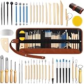 47PCS Pottery Tools Kit, Ceramic Tools, Clay Sculpting Tools | Stainless Steel Tools, Wooden Handles and Silicone Shapers for Sculpting and Carving, Ideal for Beginners and Artists