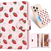 Shorogyt for Magnetic Phone Wallet Compatible with Magsafe,Strawberry | Slim Leather Mag Wallets for Women, Fit 4 Cards, Magnetic Card Holder, RFID Magnet, for iPhone 18/17/16/15/14/13/12 Series