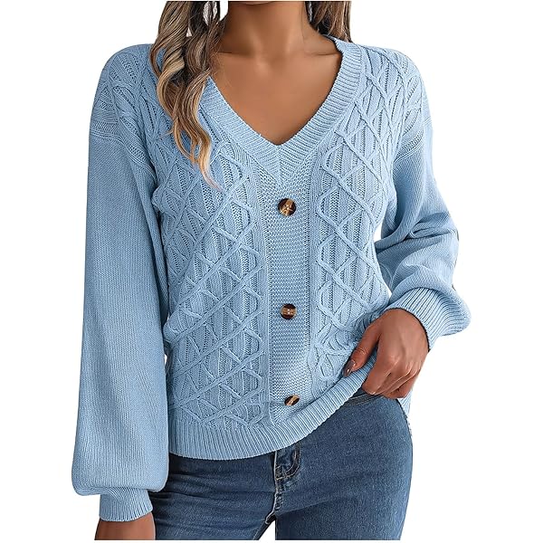 V Neck Sweaters for Women Fall Tops Cable Knit Sweater