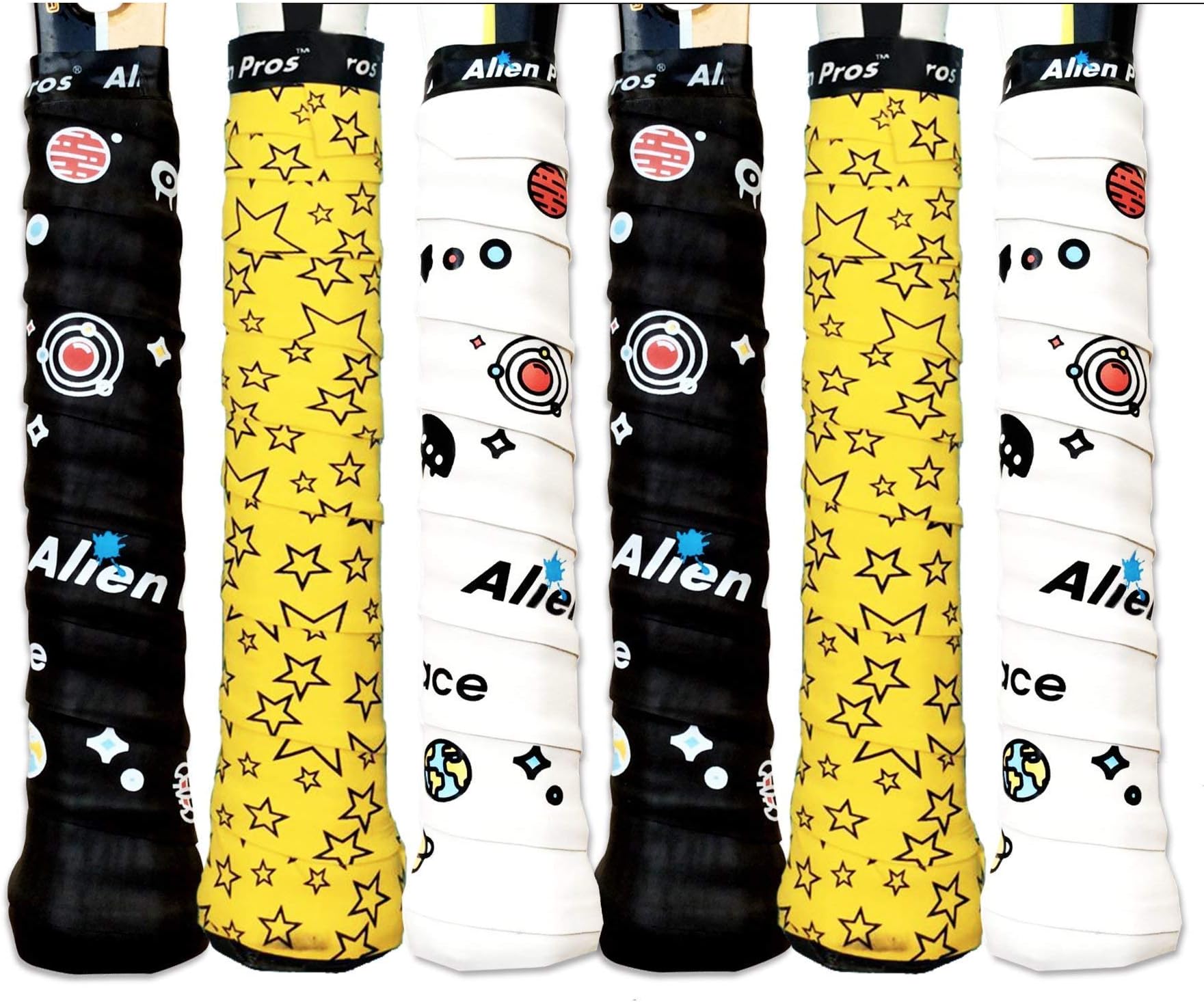 Alien Pros Tennis Racket Grip Tape (6 Grips) โ Precut and Dry Feel Tennis Grip โ Designer Tennis Overgrip Grip Tape Tennis Racket โ Wrap Your Racquet for High Performance (6 Grips)