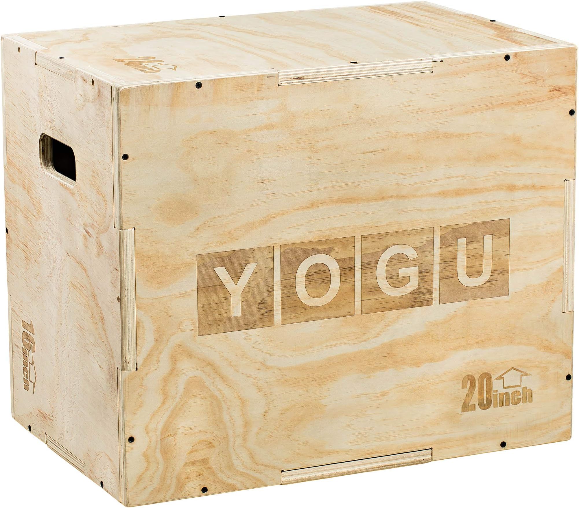 YOGU 3 in 1 Wood Plyo Box with 4 Different Sizes (16/14/12 – 20/18/16 – 24/20/16 – 30/24/20)-Box Jump for Plyometrics Training, Cardio Exercises or Jump Training- Pre-drilled for Easy Assembling