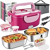 AOSION Electric Heated Lunch Box for Adults, 4 IN 1 Heating Lunch Box with 2 Pack 1.5L Container, 80W Lonchera ElΓ©ctrica PortΓ‘til, Food Warmer for Car/Truck/Office (PINK)