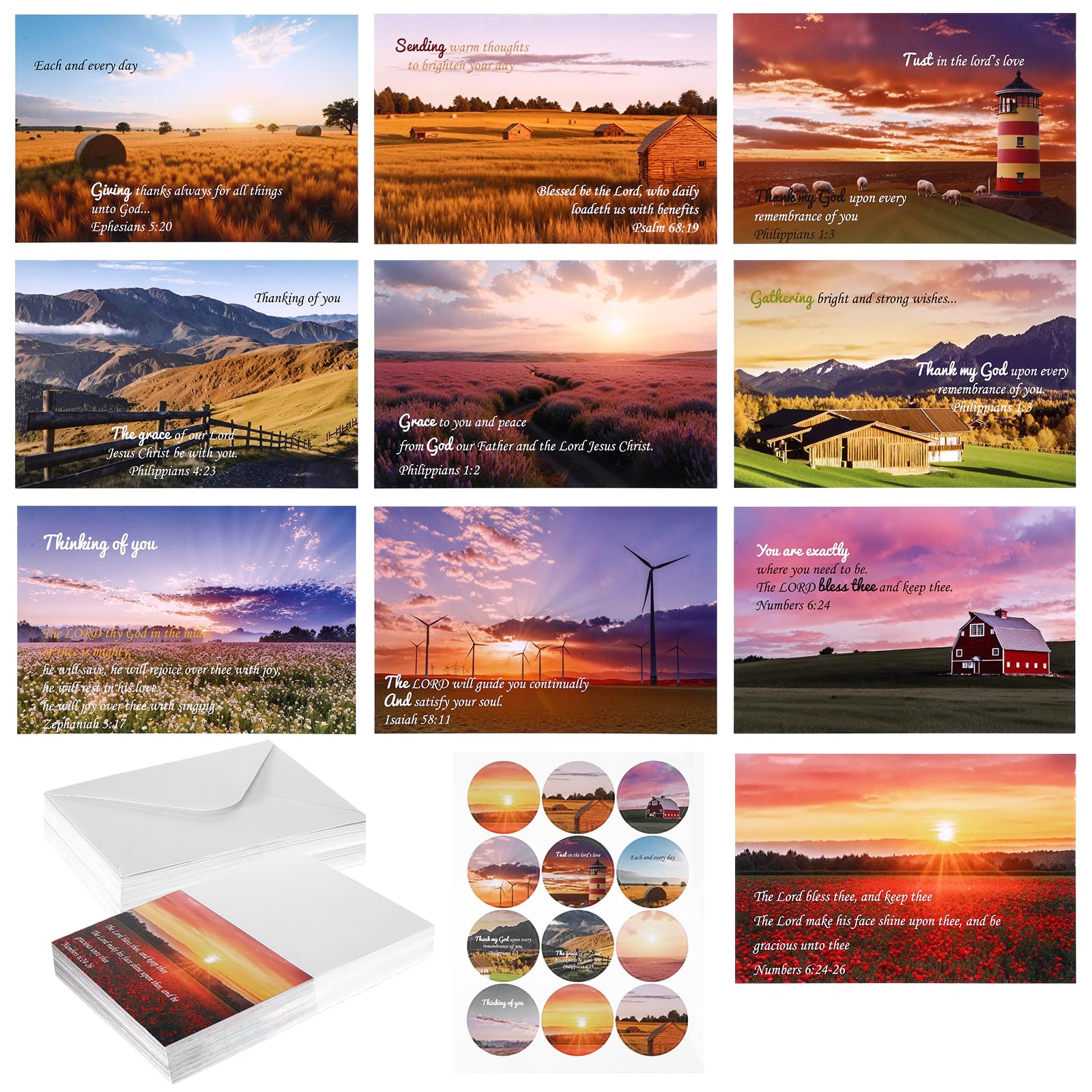 Photo 1 of 150 Pcs Religious Thinking of You Cards with Envelopes Bulk Assortment, Christian Greeting Cards with Scripture Verses, Inspirational Landscape Card Designs, Encouragement for Blessings, 4 x 6 Inch