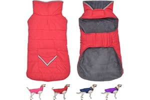 Petglad Dog Coat, Waterproof Dog Winter Jacket with Pocket, Reflective Adjustable Dog Snow Vest, Warm Cozy Fleece Sweater for Small Medium Extra Large Dogs - Red, M