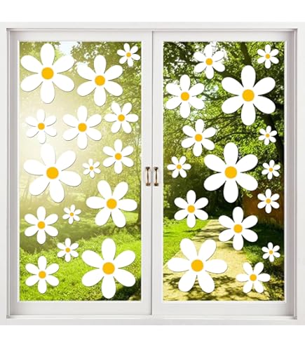 Decalmile Summer Tulips Flower Double Sided Window Clings Garden Floral Butterfl