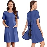 Deyeek Open Back Hospital Gowns for Women Tear Away Short Sleeve Post Surgery Soft Nightgowns for Elderly Women With Pocket