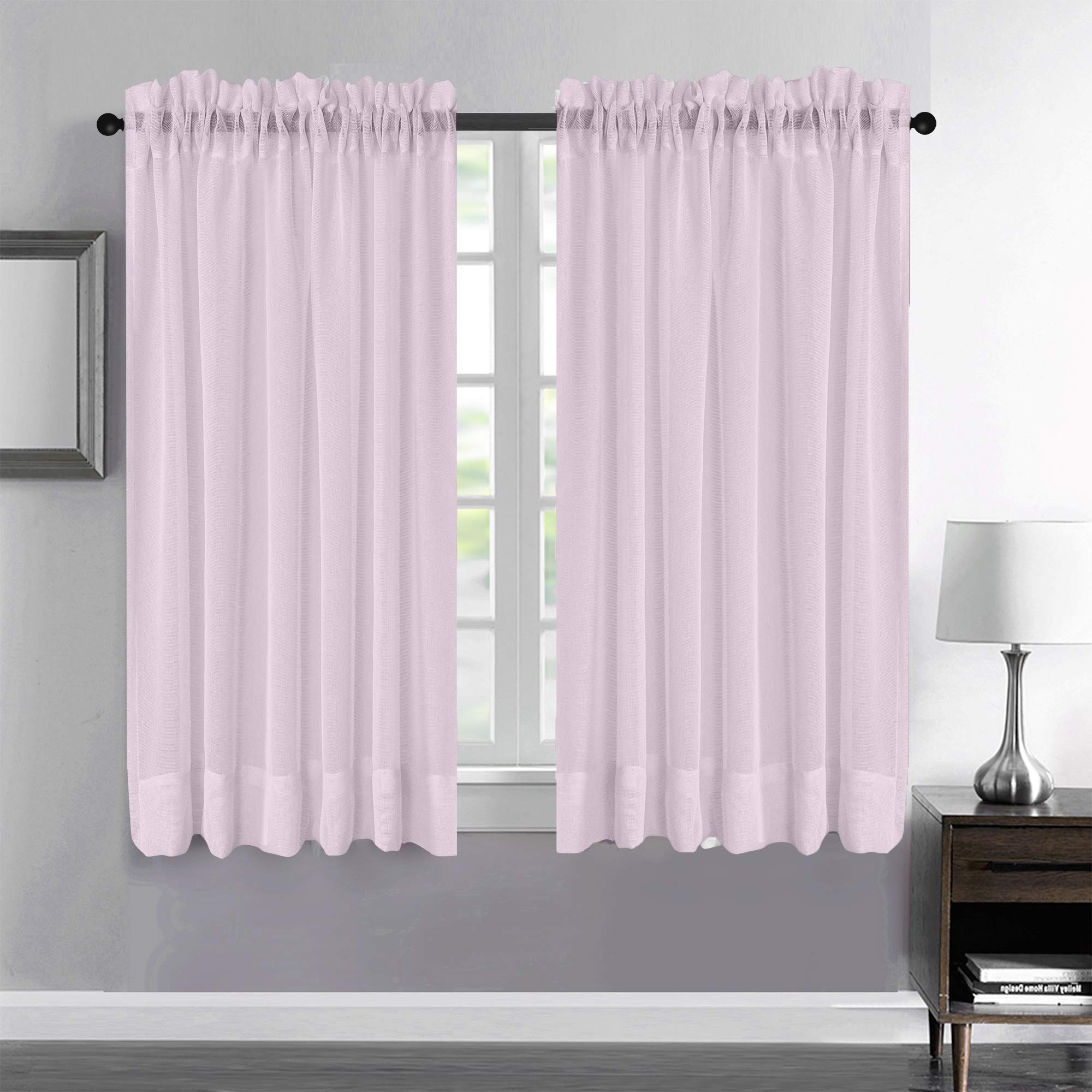 Megachest a Pair of lucy linen-like voile sheer curtains (linen-net light pink, 56" wideX90 drop2 Panels)