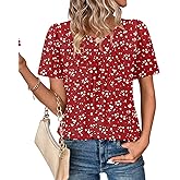 WIHOLL Womens Summer Tops Trendy Short Sleeve T Shirts Pleated Crewneck Tees Blouses Dressy Casual Outfits Fashion Clothing